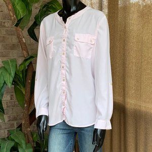 Chicos Collarless Roll Up long Sleeve Top